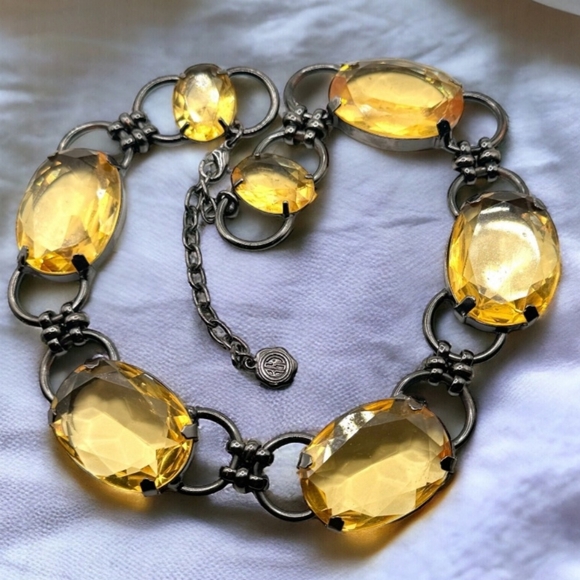 Vintage Signed RJ Graziano Citrine Crystal Gunmetal Couture Choker Necklace - Picture 16 of 16